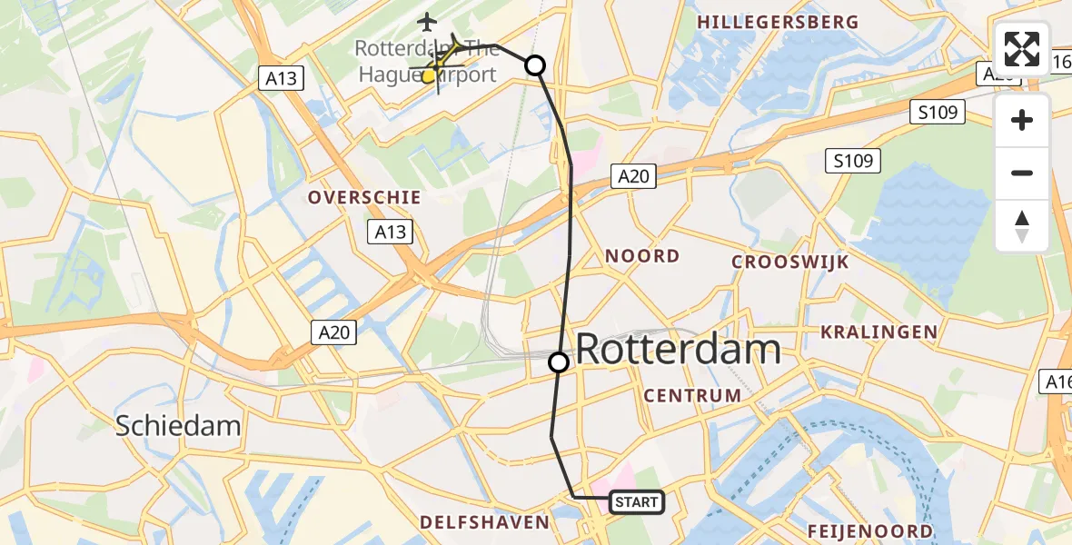 Routekaart van de vlucht: Lifeliner 2 naar Rotterdam The Hague Airport, Joost van Geelstraat