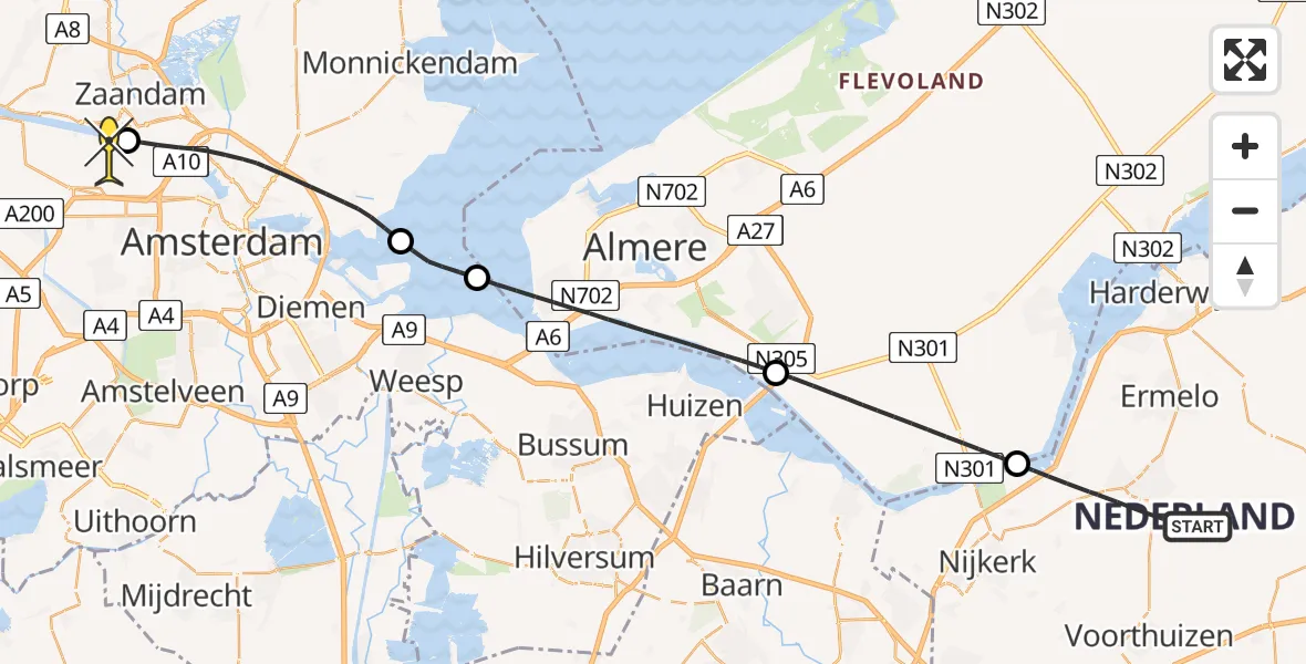 Routekaart van de vlucht: Lifeliner 1 naar Amsterdam Heliport, Krachtighuizerkern