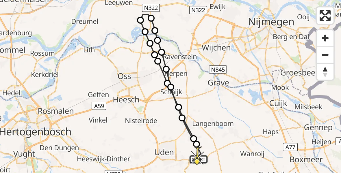 Routekaart van de vlucht: Lifeliner 3 naar Vliegbasis Volkel, Zeelandsedijk