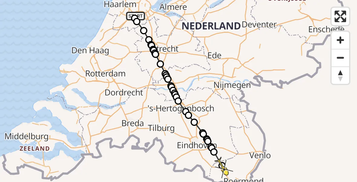 Routekaart van de vlucht: Politieheli naar Nederweert, Amsterdam-Bataviaweg