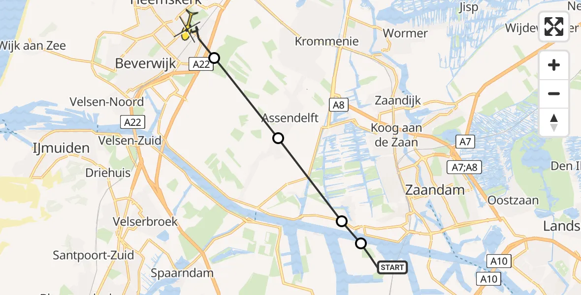 Routekaart van de vlucht: Lifeliner 1 naar Heemskerk, Santoriniweg