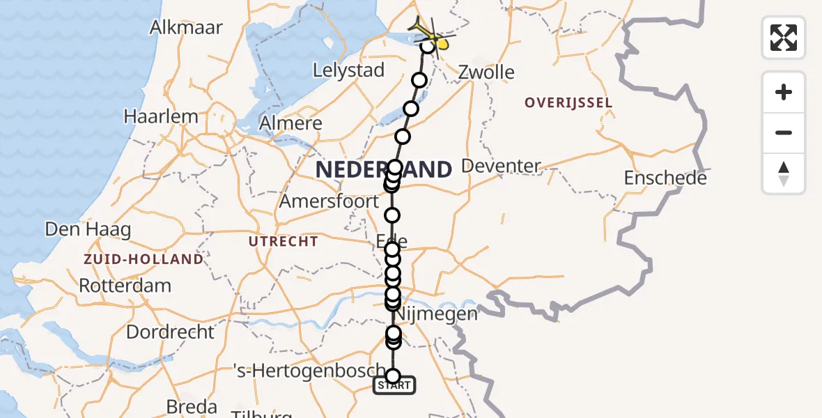 Routekaart van de vlucht: Lifeliner 3 naar Kampen, Zeelandsedijk