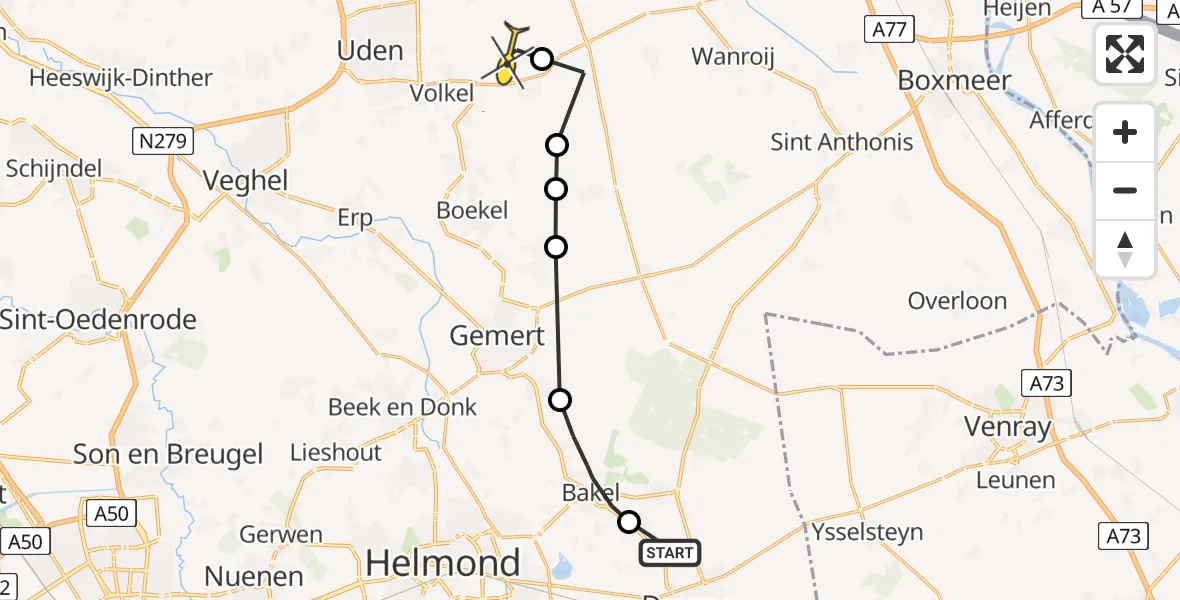 Routekaart van de vlucht: Politieheli naar Vliegbasis Volkel, Oldert