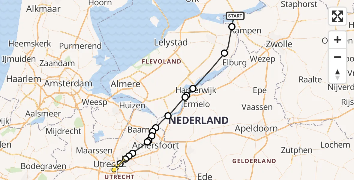 Routekaart van de vlucht: Lifeliner 3 naar Universitair Medisch Centrum Utrecht, Kattendiep