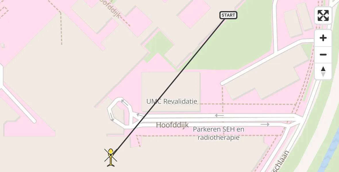 Routekaart van de vlucht: Lifeliner 3 naar Universitair Medisch Centrum Utrecht, UMC Ambulancetunnel