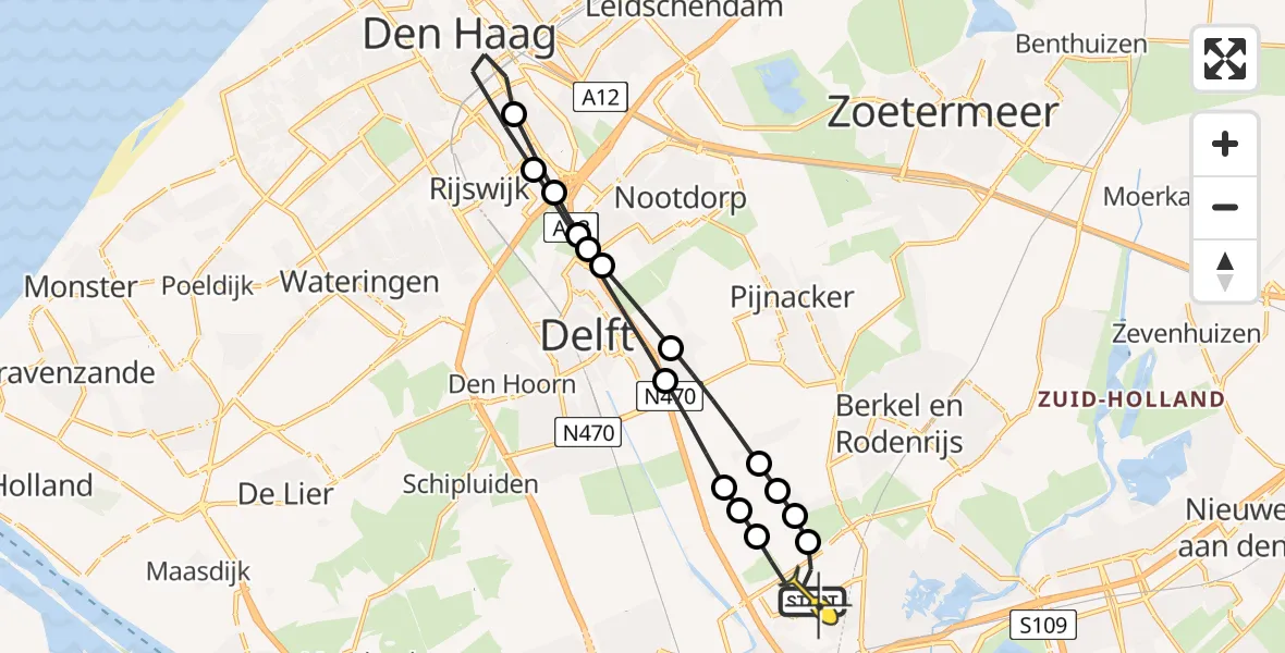 Routekaart van de vlucht: Lifeliner 2 naar Rotterdam The Hague Airport, Schieveense polder
