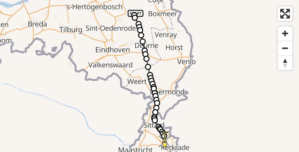 Routekaart van de vlucht: Politiehelikopter naar Heerlen, Oosterheidestraat