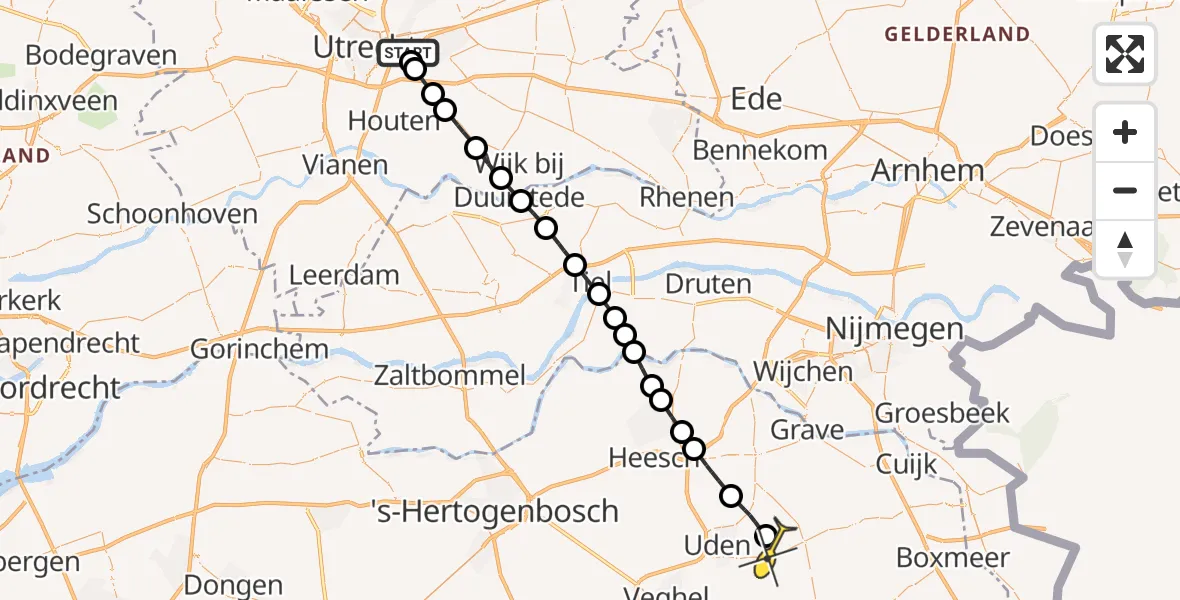 Routekaart van de vlucht: Lifeliner 3 naar Vliegbasis Volkel, Rijnsoever