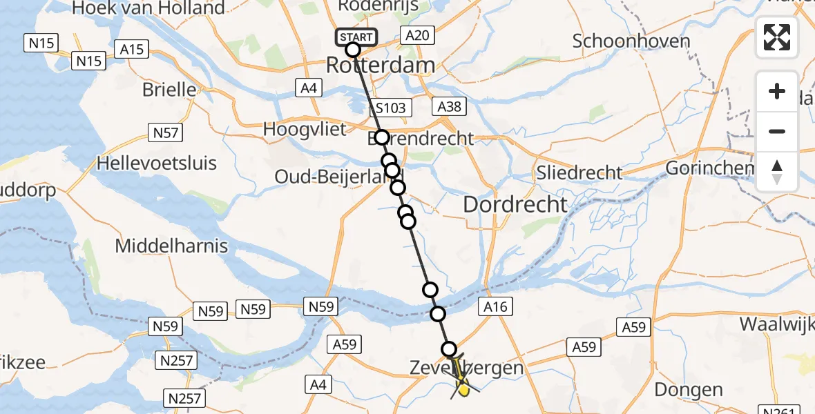 Routekaart van de vlucht: Lifeliner 2 naar Zevenbergen, Park de Buitenplaats