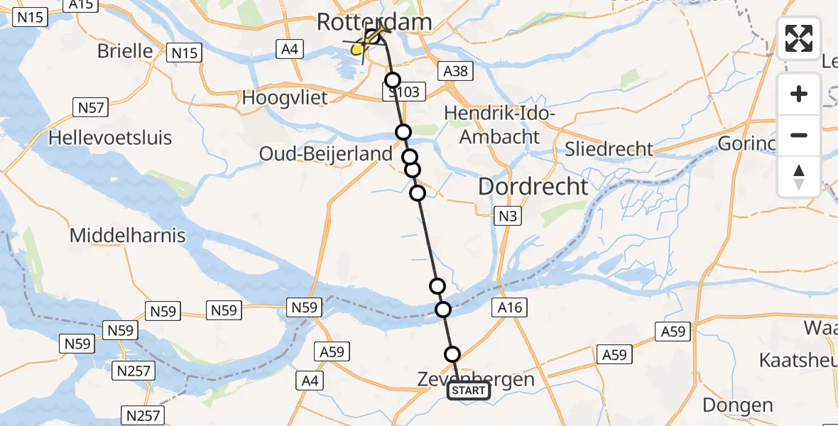 Routekaart van de vlucht: Lifeliner 2 naar Erasmus MC, De Lint