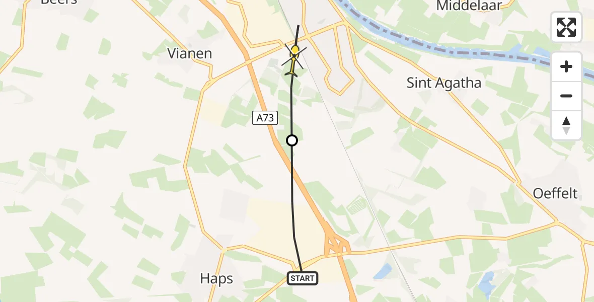 Routekaart van de vlucht: Politiehelikopter naar Cuijk, Schuttersweg