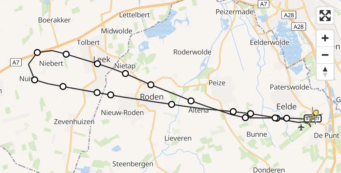 Routekaart van de vlucht: Lifeliner 4 naar Groningen Airport Eelde, Molenweg