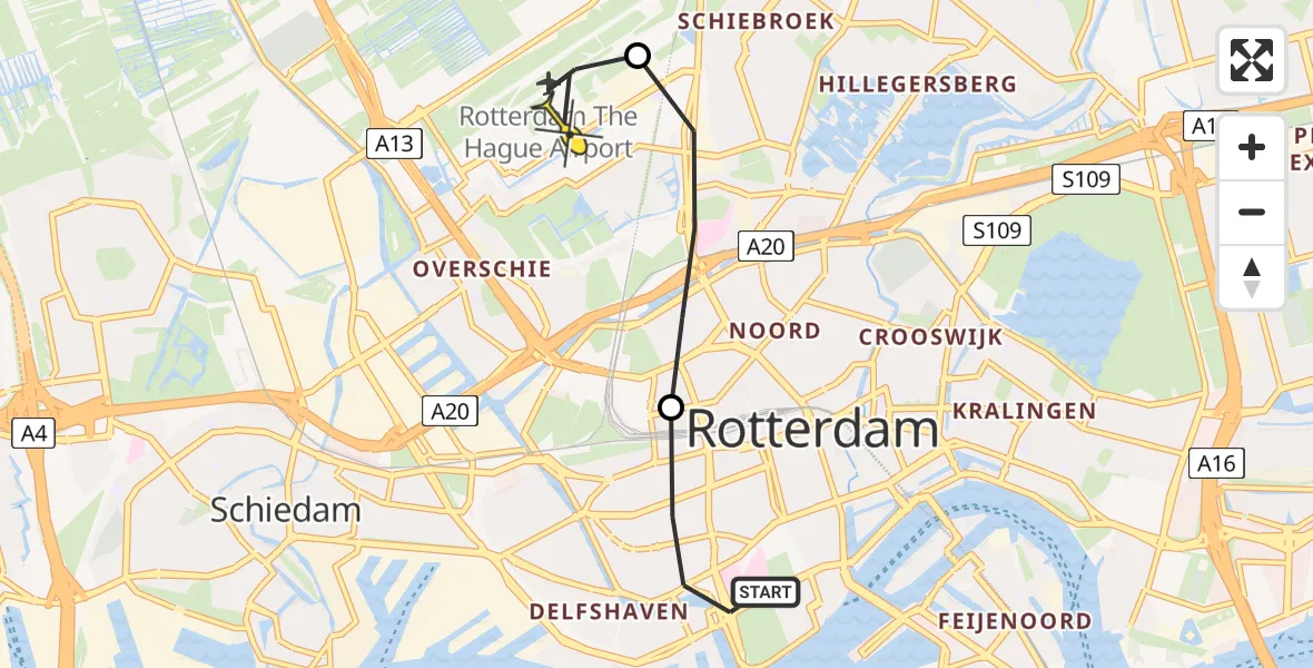 Routekaart van de vlucht: Lifeliner 2 naar Rotterdam The Hague Airport, Hendrick Sorchstraat