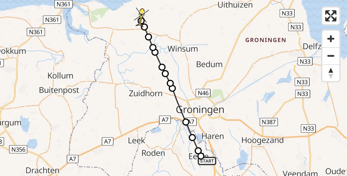 Routekaart van de vlucht: Lifeliner 4 naar Kloosterburen, Dievelings