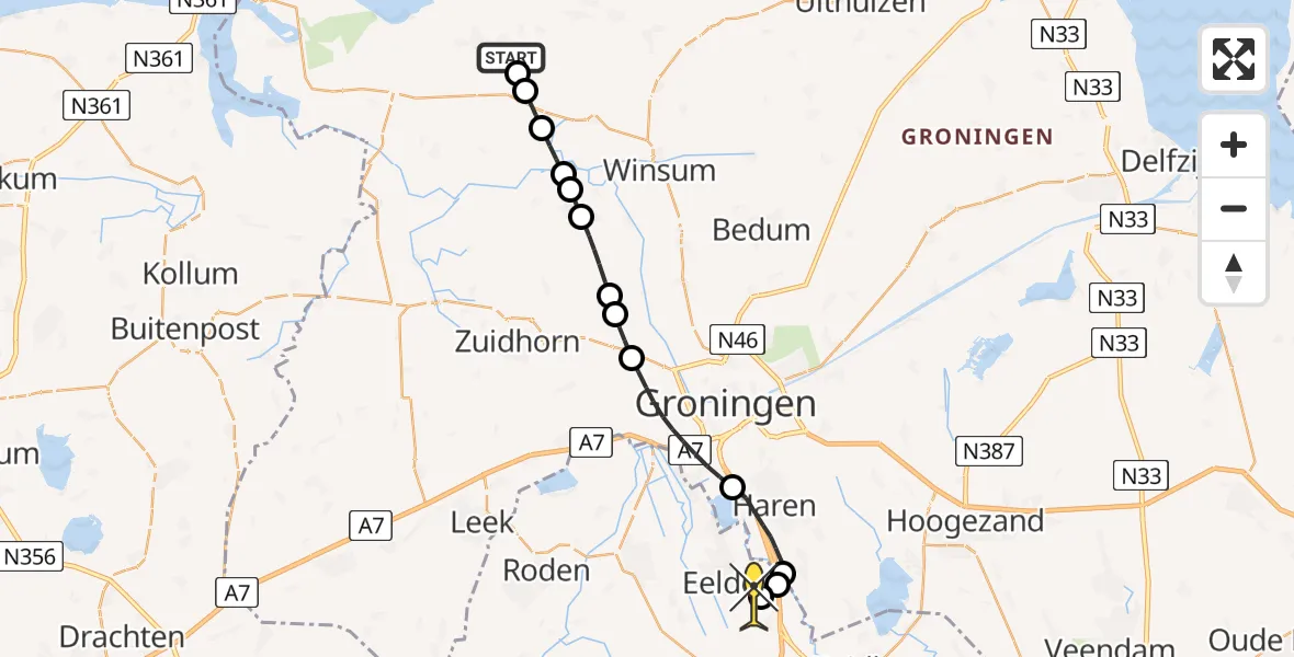 Routekaart van de vlucht: Lifeliner 4 naar Groningen Airport Eelde, Grijssloot