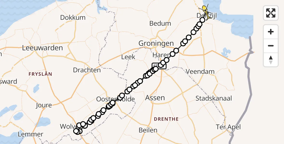 Routekaart van de vlucht: Lifeliner 4 naar Delfzijl, Lugtenbergerweg