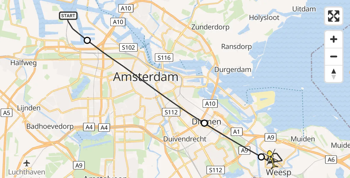 Routekaart van de vlucht: Lifeliner 1 naar Weesp, Maltaweg