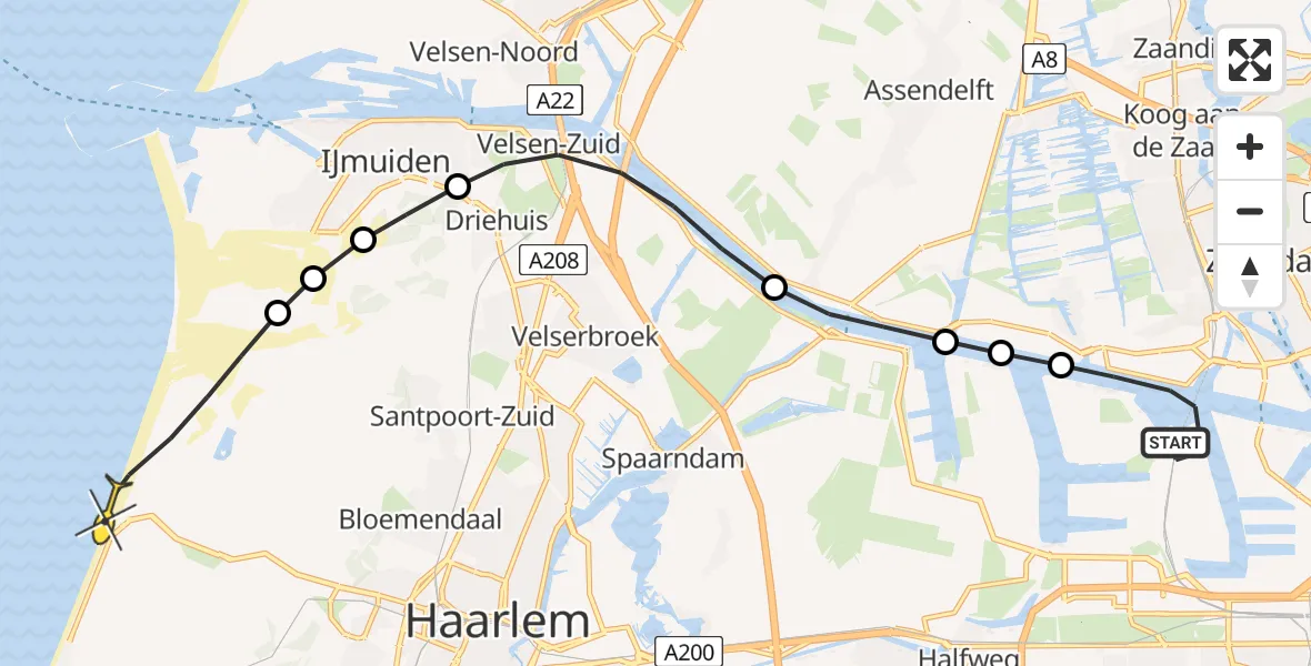 Routekaart van de vlucht: Lifeliner 1 naar Overveen, Grote Tocht