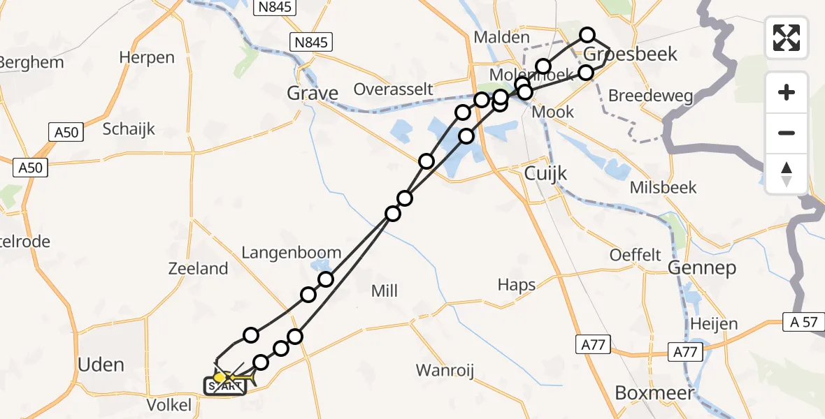 Routekaart van de vlucht: Lifeliner 3 naar Vliegbasis Volkel, Zeelandsedijk