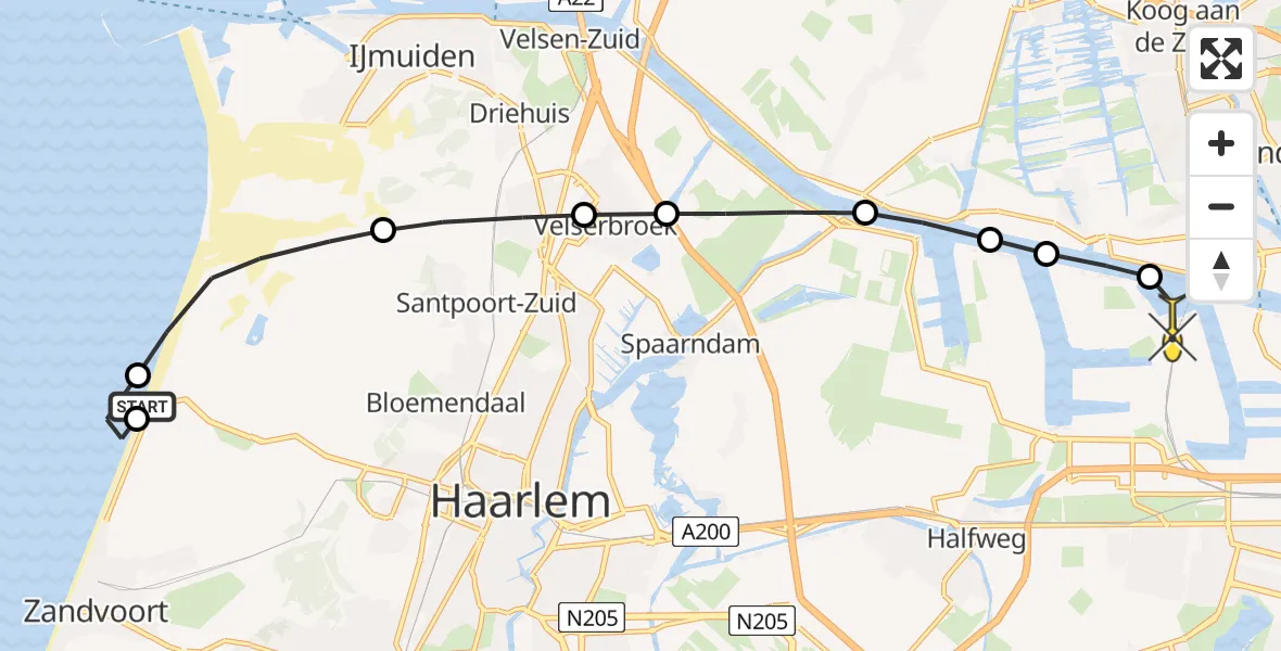 Routekaart van de vlucht: Lifeliner 1 naar Amsterdam Heliport, Strandafgang Barnaart