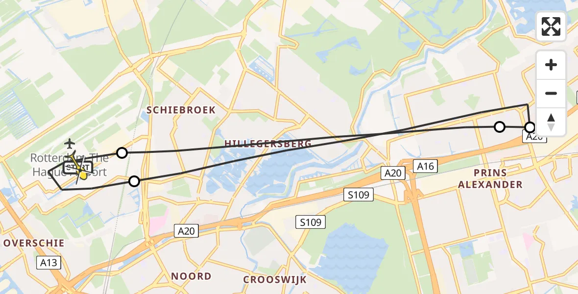 Routekaart van de vlucht: Lifeliner 2 naar Rotterdam The Hague Airport, Fairoaksbaan