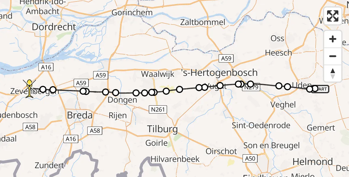 Routekaart van de vlucht: Lifeliner 3 naar Zevenbergen, Venstraat