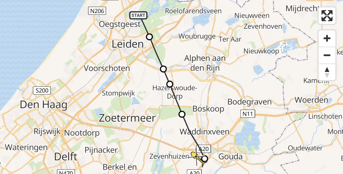 Routekaart van de vlucht: Politiehelikopter naar Moordrecht, Dwarswatering