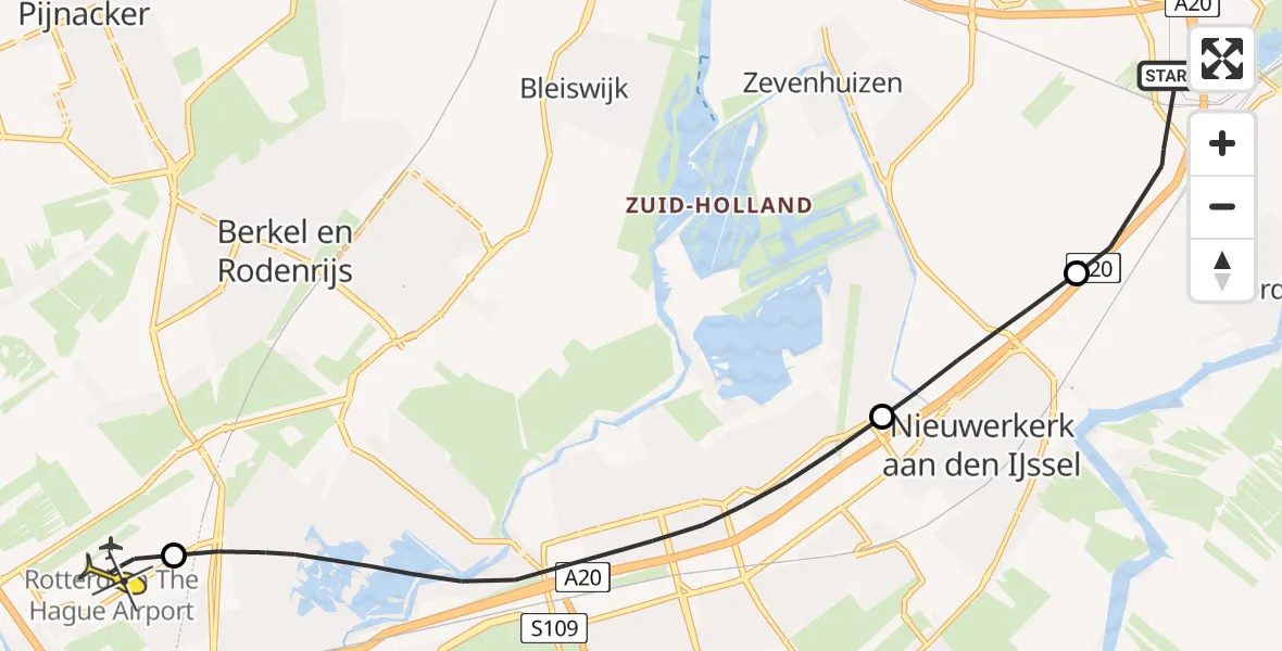 Routekaart van de vlucht: Politieheli naar Rotterdam The Hague Airport, Middelweg