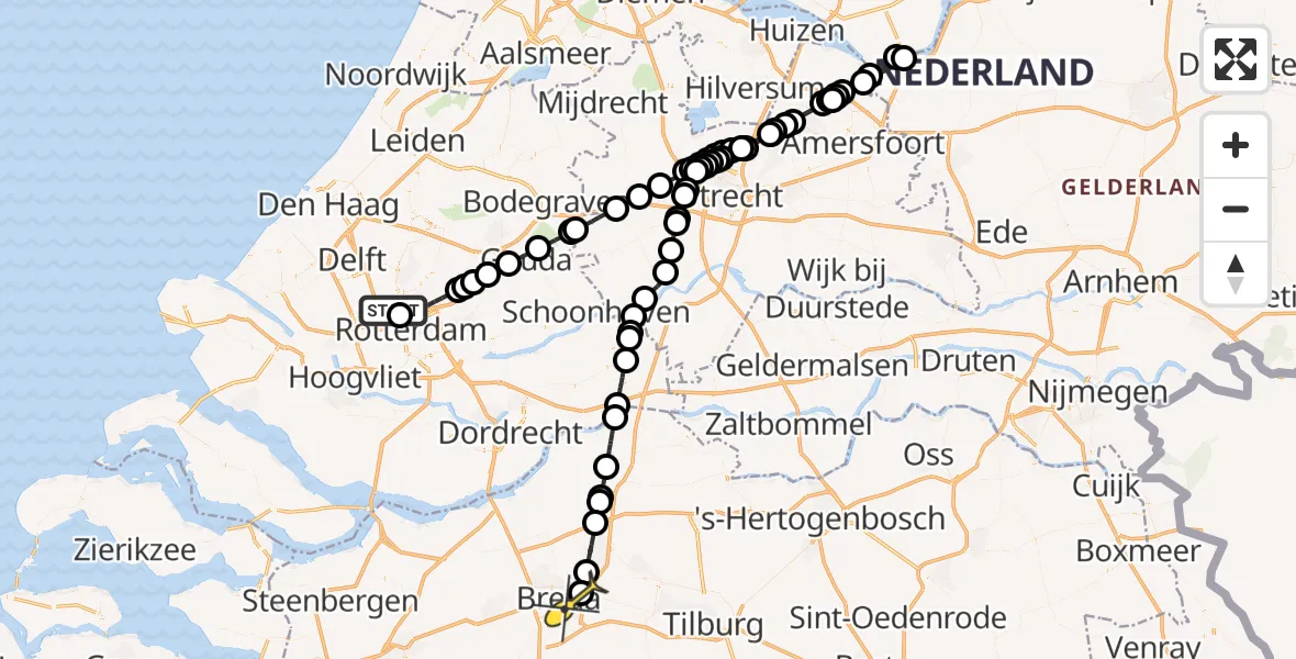 Routekaart van de vlucht: Lifeliner 2 naar Breda, Brandenburgbaan