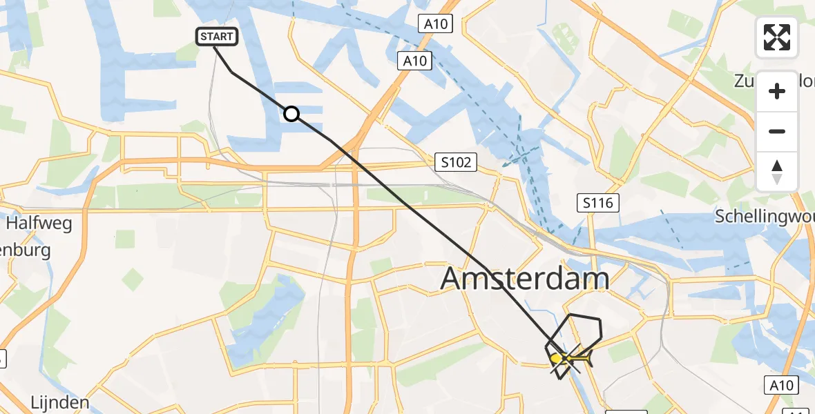 Routekaart van de vlucht: Lifeliner 1 naar Amsterdam, Westhaven