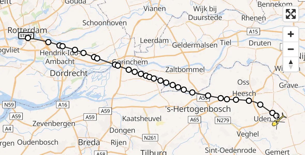 Routekaart van de vlucht: Lifeliner 3 naar Vliegbasis Volkel, Katendrechtsestraat