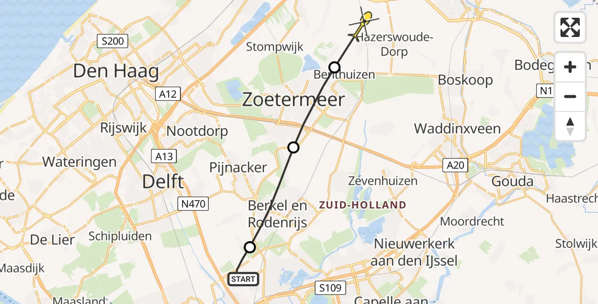 Routekaart van de vlucht: Politiehelikopter naar Hazerswoude-Dorp, Brandenburgbaan