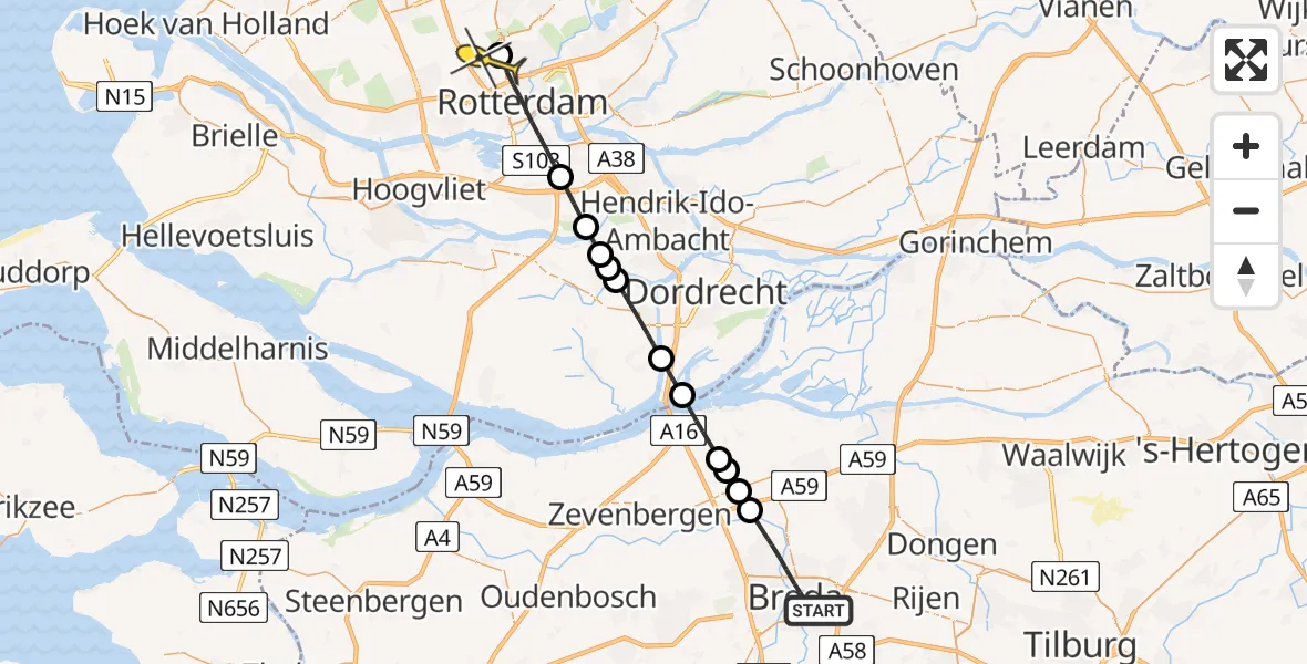 Routekaart van de vlucht: Lifeliner 2 naar Rotterdam The Hague Airport, Valkenstraat