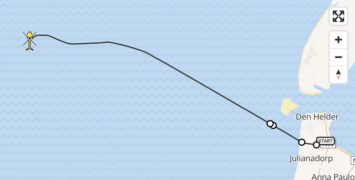 Vluchtroute Kustwachthelikopter van Vliegveld De Kooy naar 
