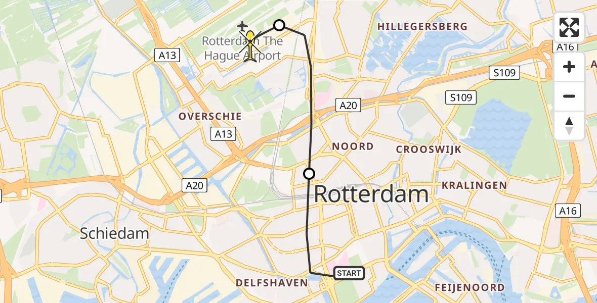 Routekaart van de vlucht: Lifeliner 2 naar Rotterdam The Hague Airport, Joost van Geelstraat