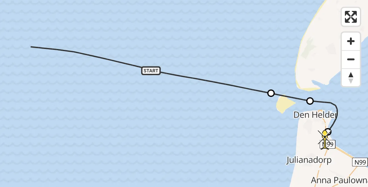 Routekaart van de vlucht: Kustwachthelikopter naar Vliegveld De Kooy, Luchthavenweg