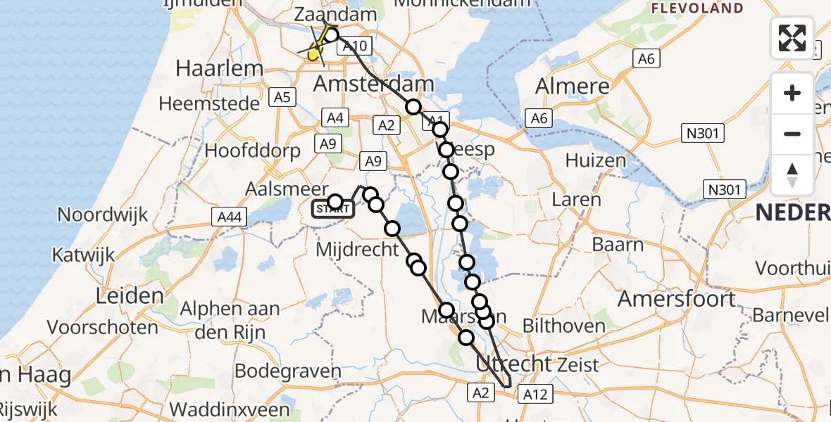 Routekaart van de vlucht: Lifeliner 1 naar Amsterdam Heliport, Rosmarijn