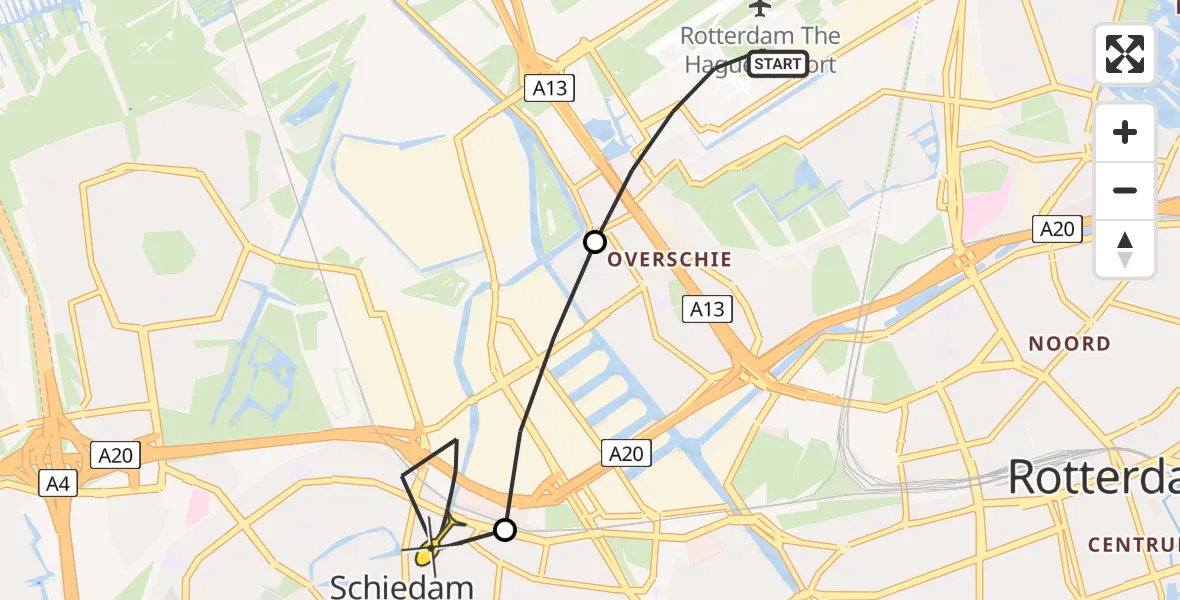 Routekaart van de vlucht: Lifeliner 2 naar Schiedam, Plassingel