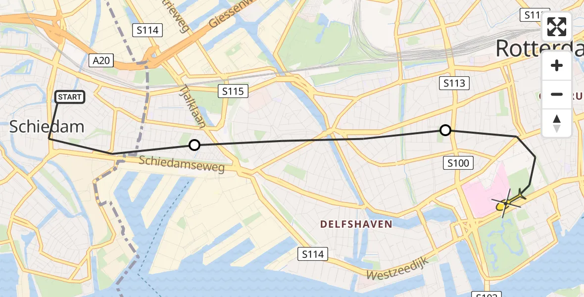 Routekaart van de vlucht: Lifeliner 2 naar Erasmus MC, Mevr. Groenheide trap