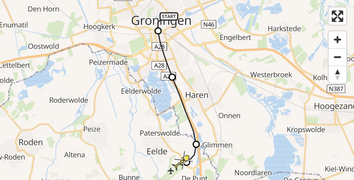 Routekaart van de vlucht: Lifeliner 4 naar Groningen Airport Eelde, Vismarkt
