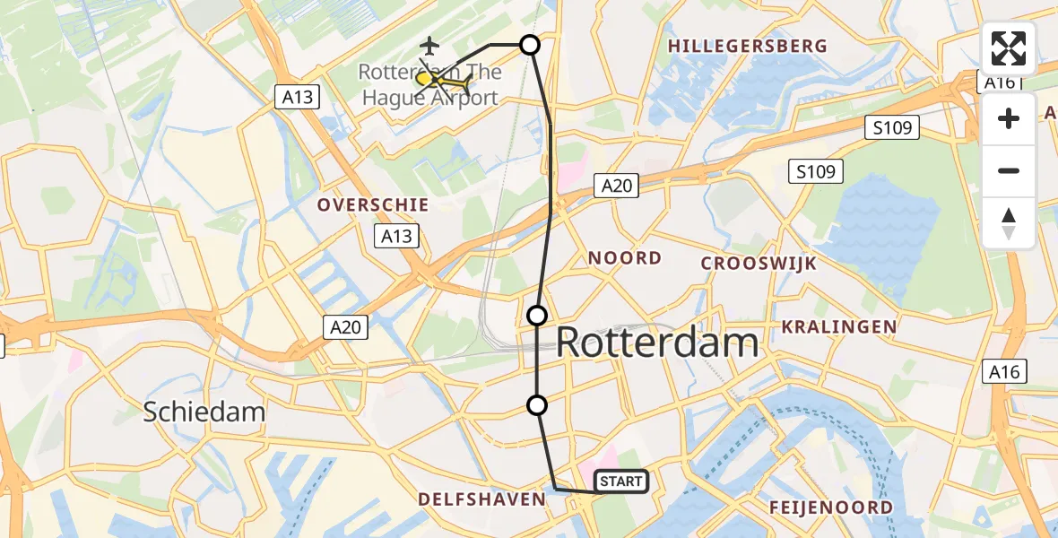 Routekaart van de vlucht: Lifeliner 2 naar Rotterdam The Hague Airport, 2e Middellandstraat