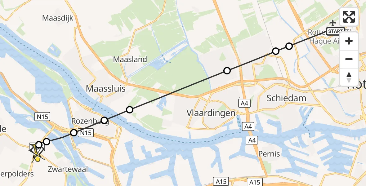 Routekaart van de vlucht: Lifeliner 2 naar Vierpolders, Delftweg