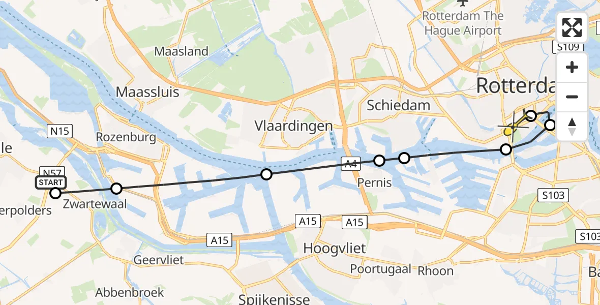 Routekaart van de vlucht: Lifeliner 2 naar Erasmus MC, Groene Kruisweg