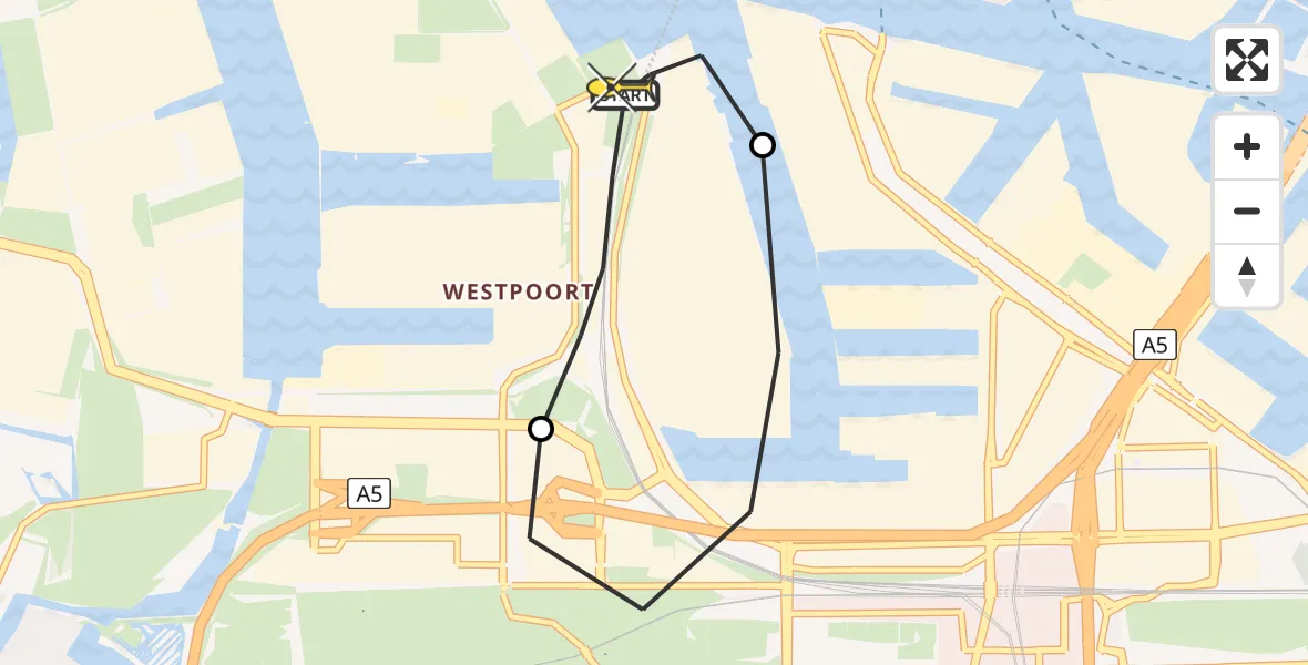 Routekaart van de vlucht: Lifeliner 1 naar Amsterdam Heliport, Westpoort