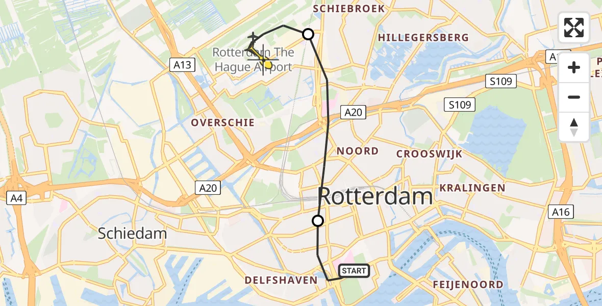 Routekaart van de vlucht: Lifeliner 2 naar Rotterdam The Hague Airport, Claes de Vrieselaan