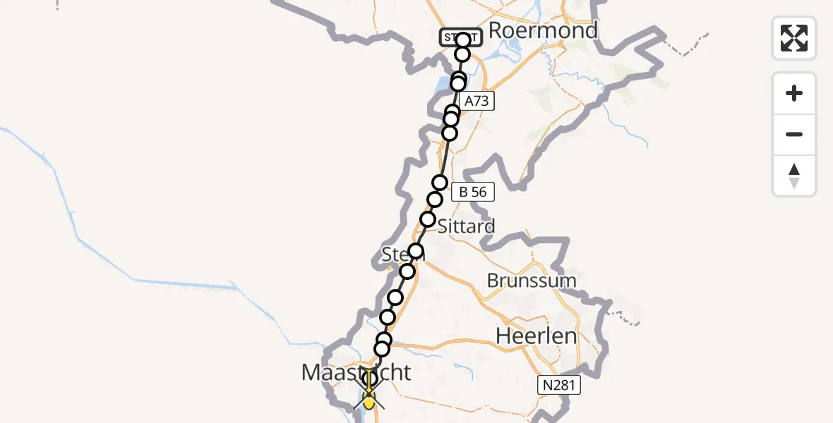 Routekaart van de vlucht: Lifeliner 3 naar Maastricht UMC+, Velkenskamp