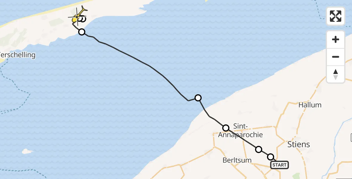 Routekaart van de vlucht: Ambulanceheli naar Hoorn, Nijlânsdyk