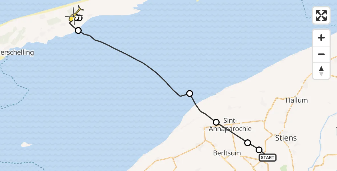 Routekaart van de vlucht: Ambulancehelikopter naar Hoorn, Nijlânsdyk