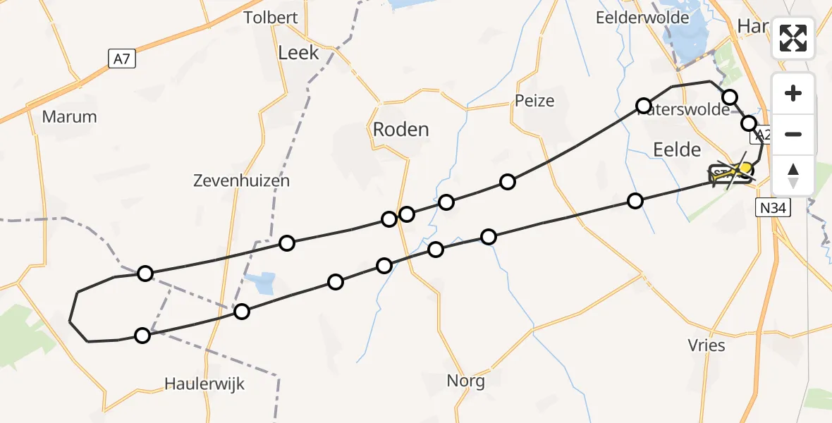 Routekaart van de vlucht: Lifeliner 4 naar Groningen Airport Eelde, Veldkampweg