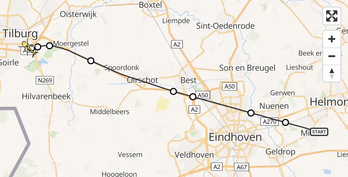 Routekaart van de vlucht: Lifeliner 2 naar Tilburg, Ambachtweg